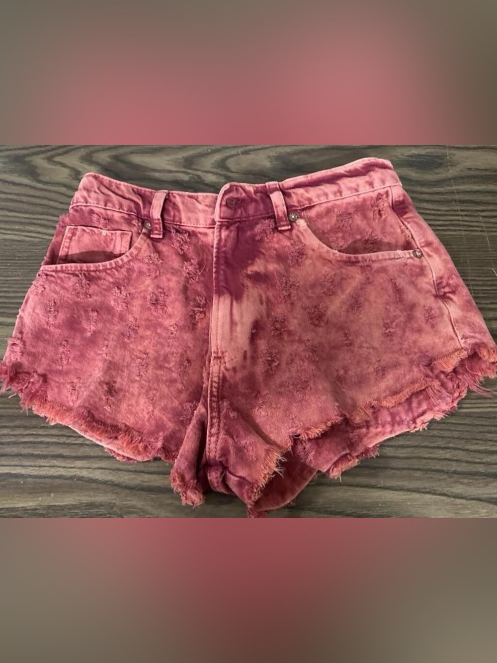 We The Free Mixed Emotions High Rise Distressed Dusty Rose Denim Shorts Sz 25